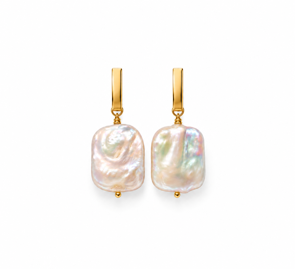 Fresh Water Flat Keshi Pearl Alloy Bar Earring