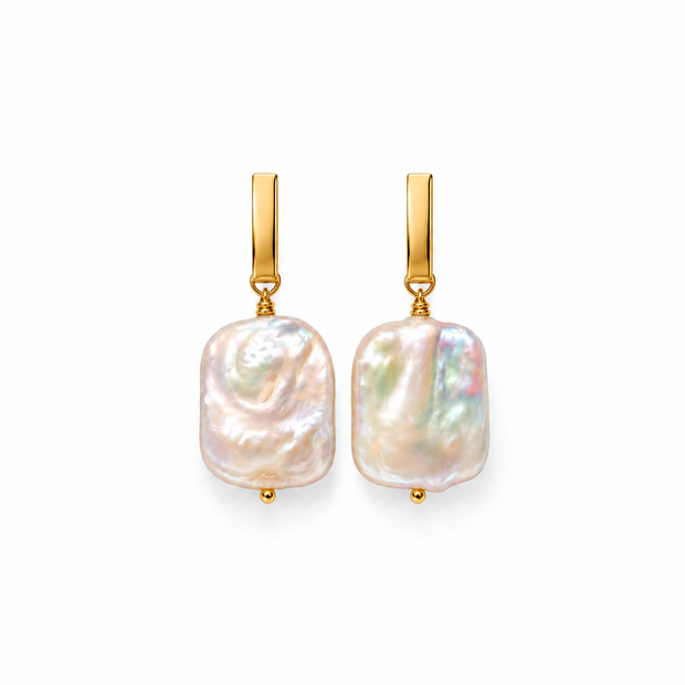 Fresh Water Flat Keshi Pearl Alloy Bar Earring