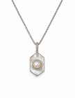 Fresh Water Pearl Zirconia Iridescent Pearl Hexagon Pendant With Stainless Steel Chain Necklace