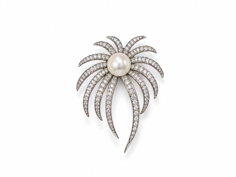Fresh Water Pearl Zircon Starburst Brooch