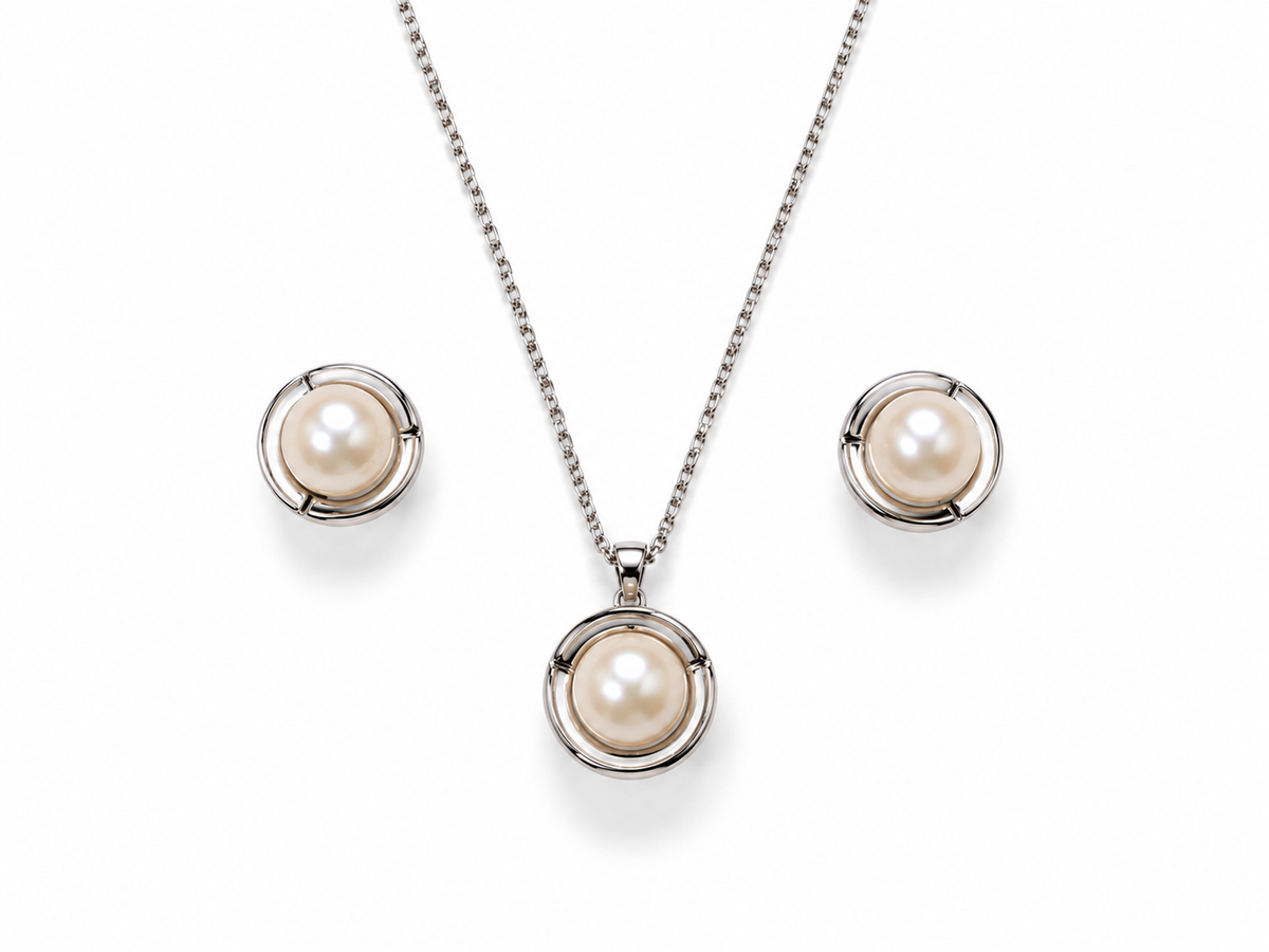 Fresh water pearl 10-11mm With Mother Of Pearl earring and pendant Zinc alloy set
