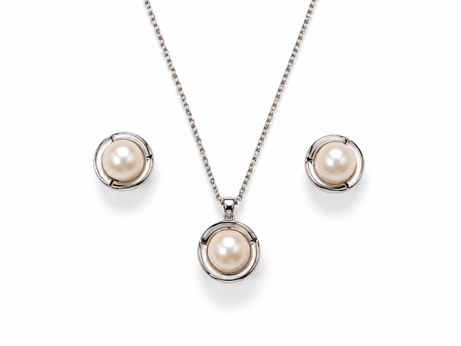 Fresh water pearl 10-11mm With Mother Of Pearl earring and pendant Zinc alloy set