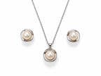 Fresh water pearl 10-11mm With Mother Of Pearl earring and pendant Zinc alloy set