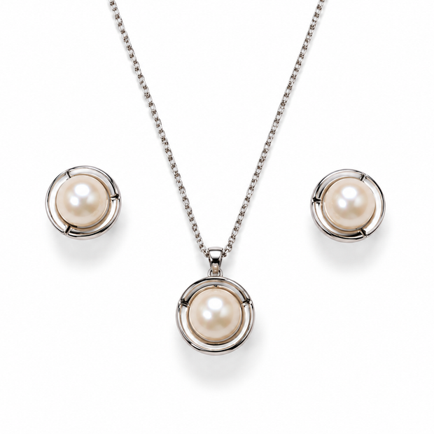 Fresh water pearl 10-11mm With Mother Of Pearl earring and pendant Zinc alloy set