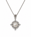 Fresh Water Pearl Zirconia Starburst Rotate Pendant With Stainless Steel Chain Necklace