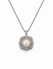 Fresh Water Pearl Zirconia Halo Cushion Pendant  Pendant With Stainless Steel Chain Necklace