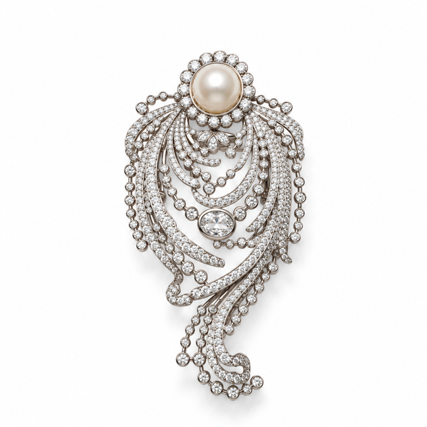 Fresh Water Pearl Zircon Cascading Brooch
