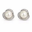 Fresh water pearl 7.5-8mm 3 petal with zirconia zinc alloy earring 11.5x12mm