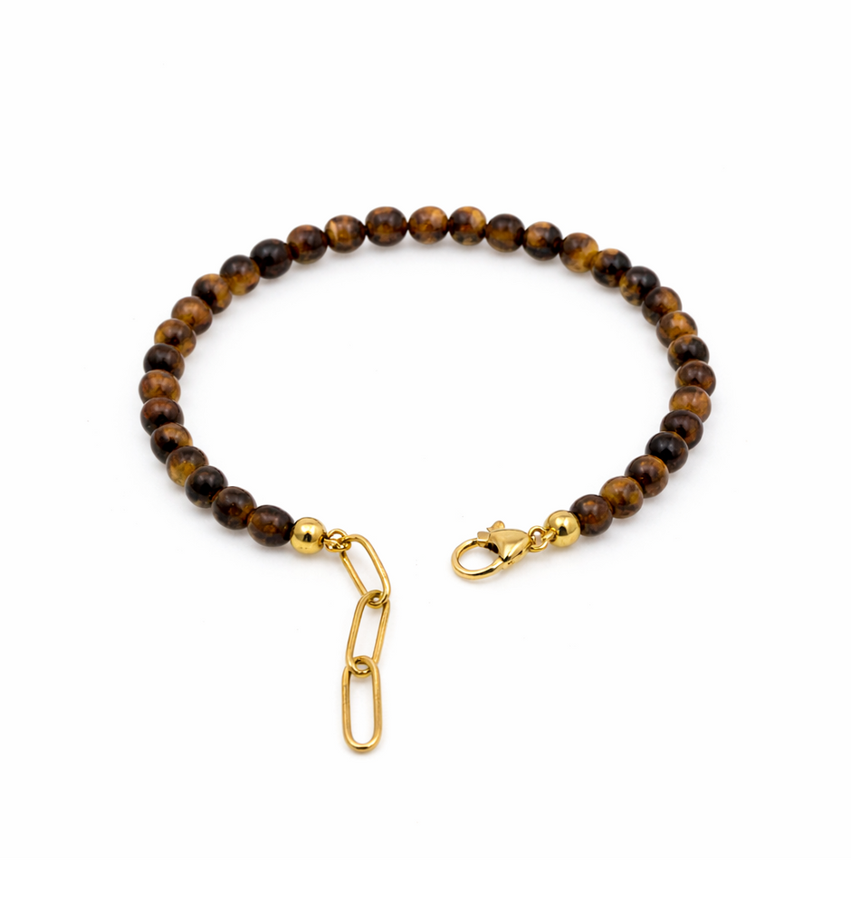 Tiger Eye Round 4.5-5mm With Stainless Steel Hook Bracelet