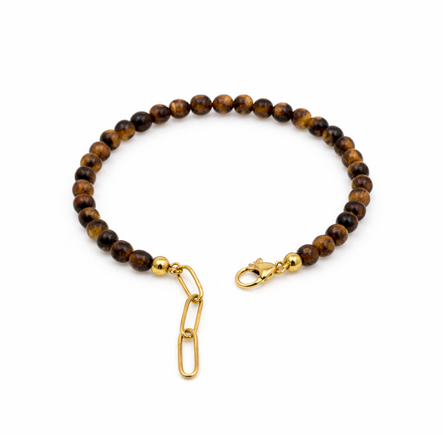 Tiger Eye Round 4.5-5mm With Stainless Steel Hook Bracelet