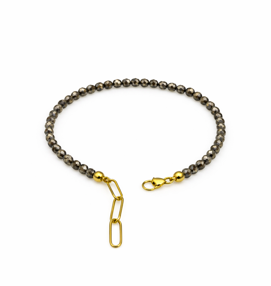 Pyrite Faceted 3-3.5mm With Stainless Steel Hook Bracelet
