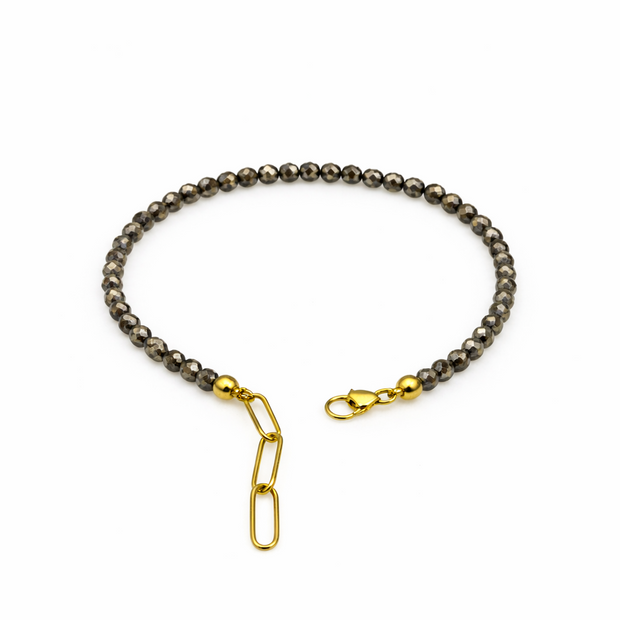 Pyrite Faceted 3-3.5mm With Stainless Steel Hook Bracelet