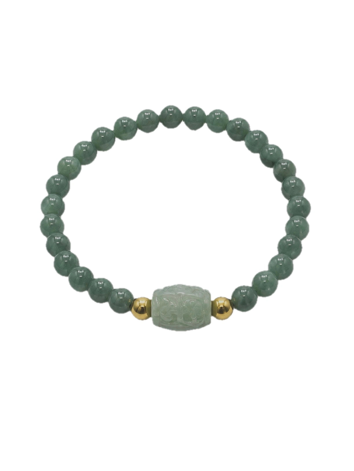 A Grade Medium Green Jade 5.5-6mm With Barrel A jade Stainless Steel Bracelet