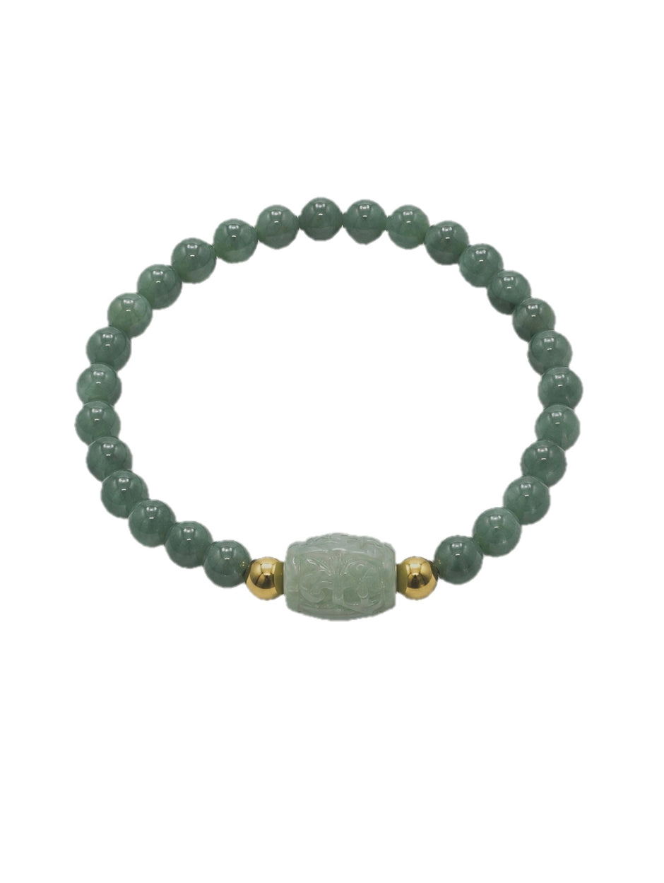 A Grade Medium Green Jade 5.5-6mm With Barrel A jade Stainless Steel Bracelet