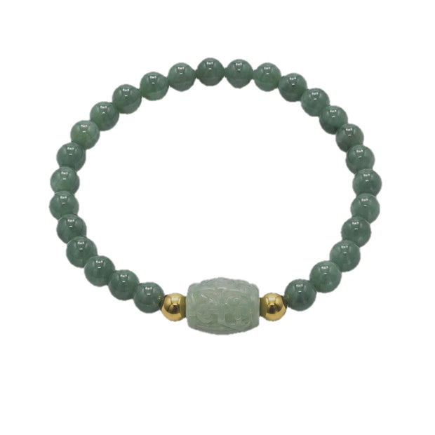 A Grade Medium Green Jade 5.5-6mm With Barrel A jade Stainless Steel Bracelet