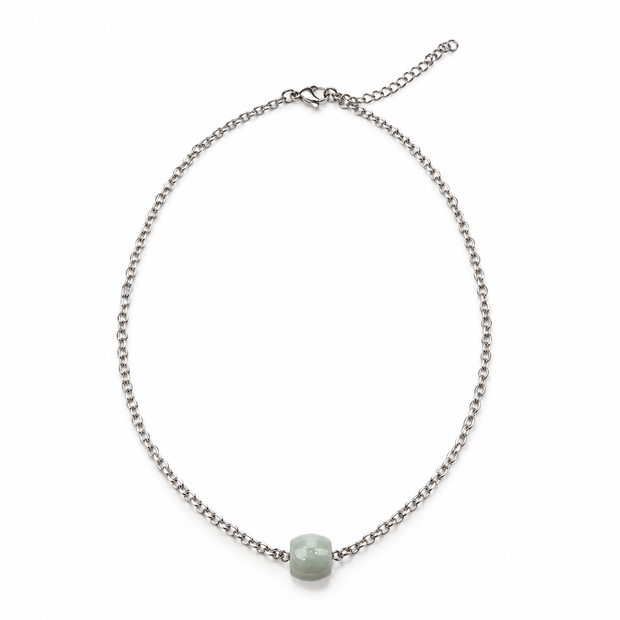 A Grade Jade Barrel Single With Stainless Steel Chain Necklace