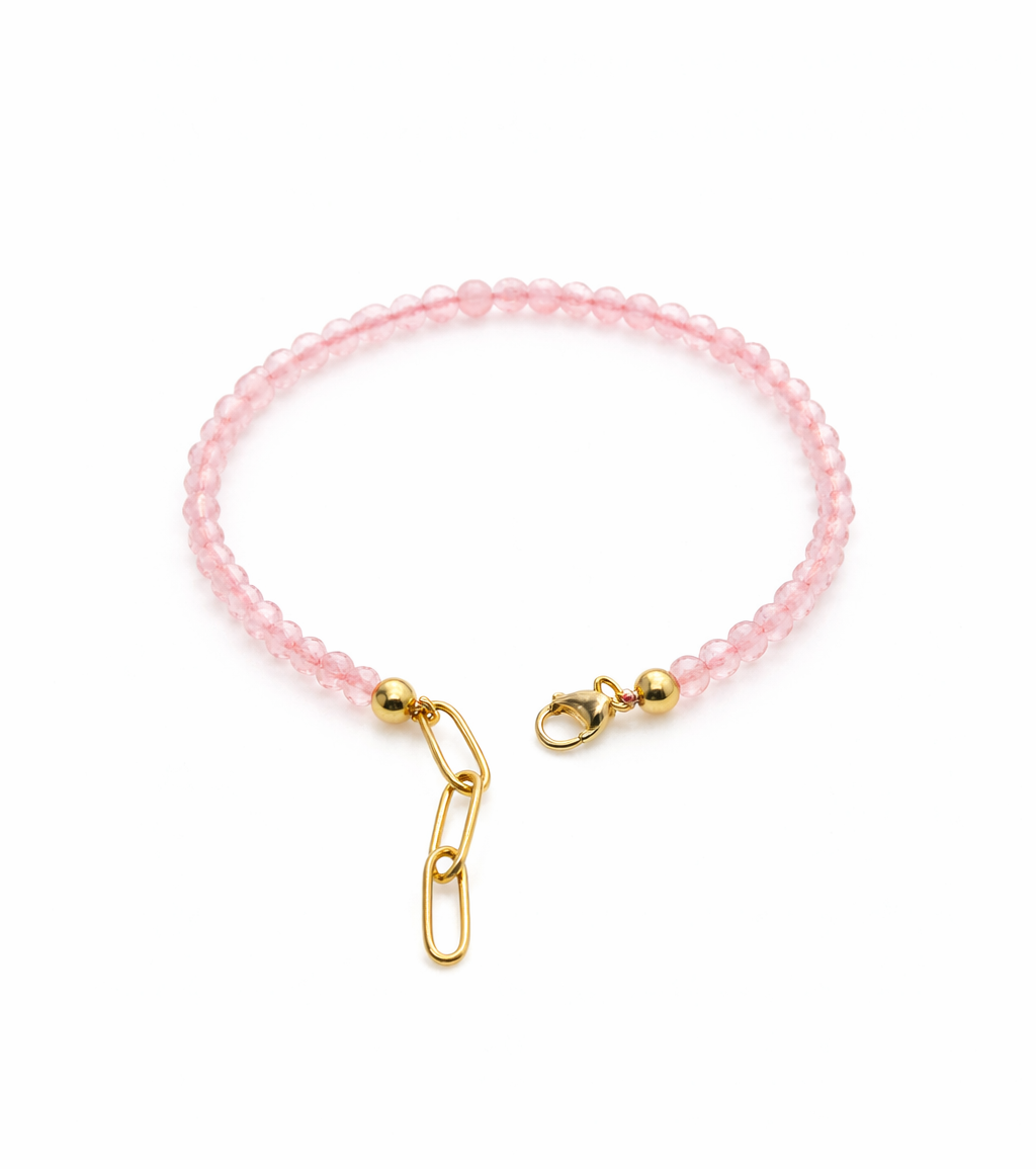 Rose Quartz Faceted 3mm With Stainless Steel Hook Bracelet