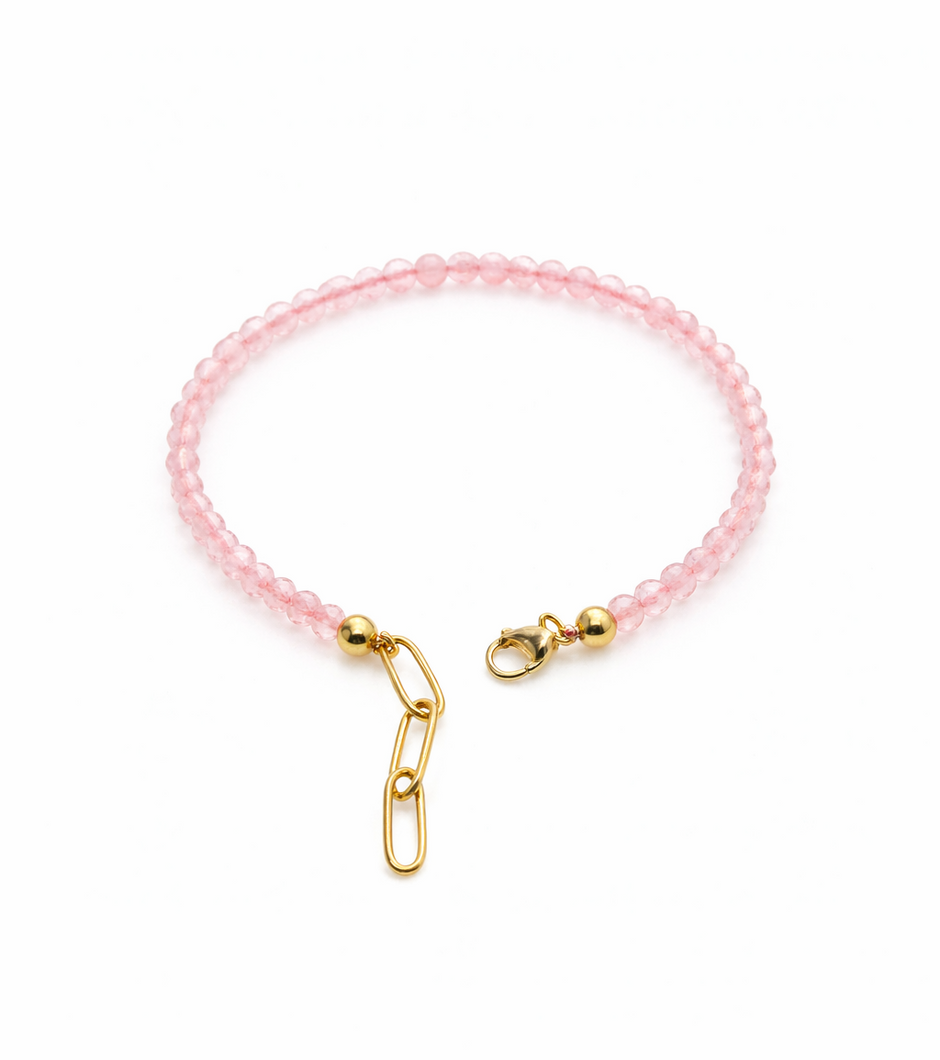 Rose Quartz Faceted 3mm With Stainless Steel Hook Bracelet
