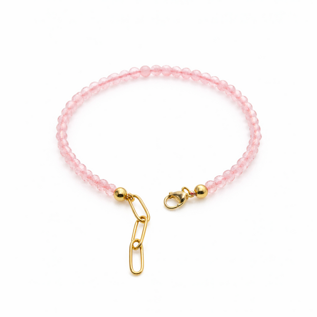 Rose Quartz Faceted 3mm With Stainless Steel Hook Bracelet