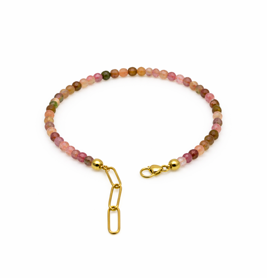 Mix Tourmaline Faceted 3-3.5mm With Stainless Steel Hook Bracelet