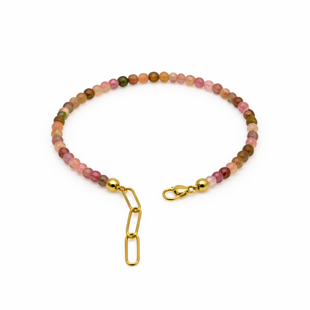 Mix Tourmaline Faceted 3-3.5mm With Stainless Steel Hook Bracelet