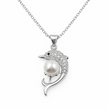 Fresh Water Pearl Zirconia Dolphin Pendant With Stainless Steel Chain Necklace