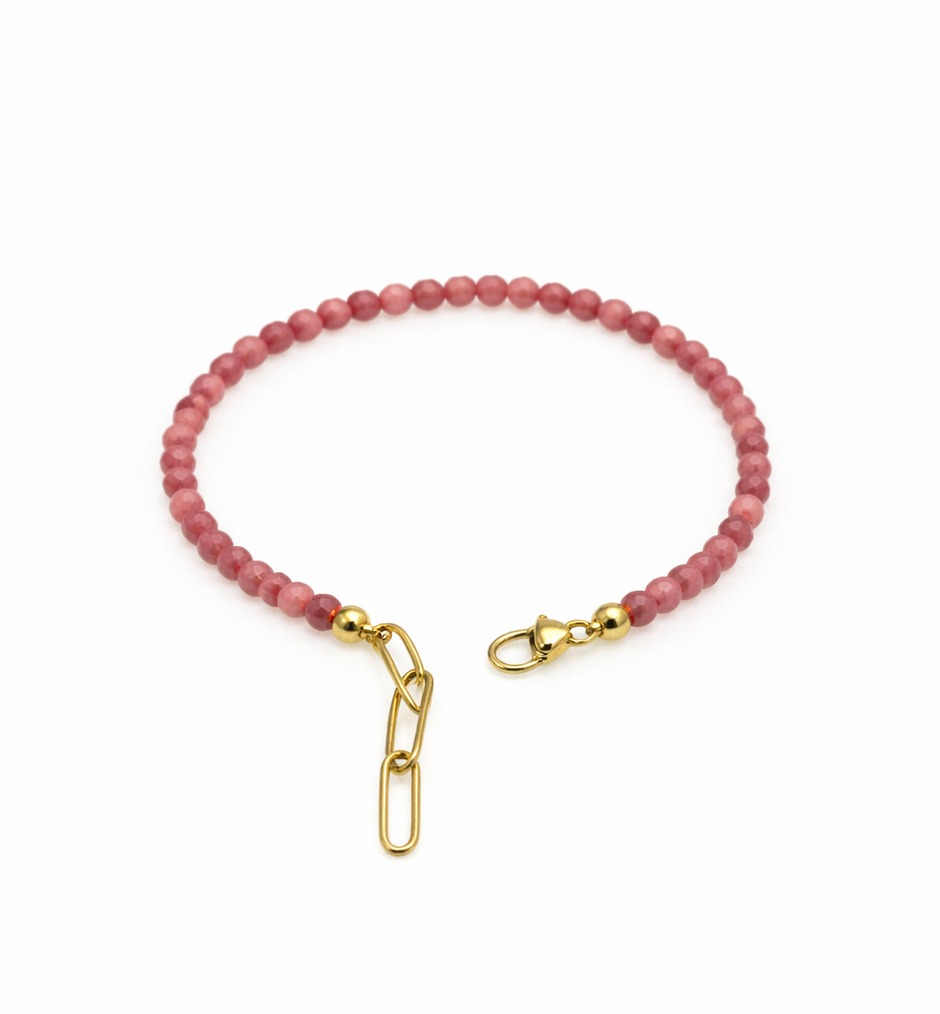 Rhodochrosite Faceted 3-3.5mm With Stainless Steel Hook Bracelet
