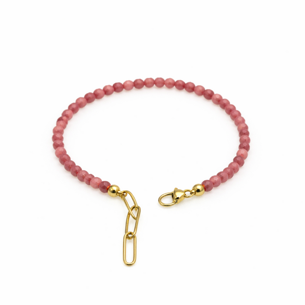 Rhodochrosite Faceted 3-3.5mm With Stainless Steel Hook Bracelet