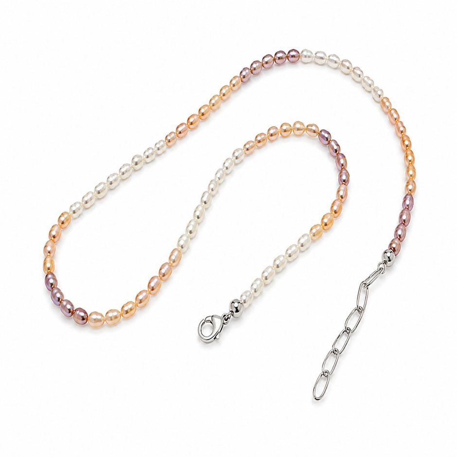 Fresh Water Pearl 3-3.5mm Rice With Stainless Steel Extension Necklace