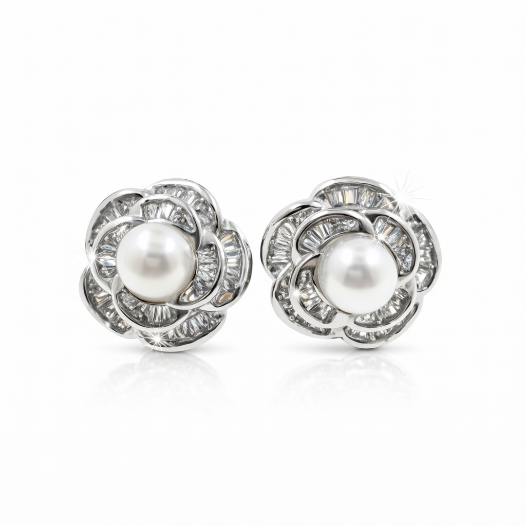 Fresh Water pearl 6-6.5mm tapered flower zinc alloy earring 15x15mm