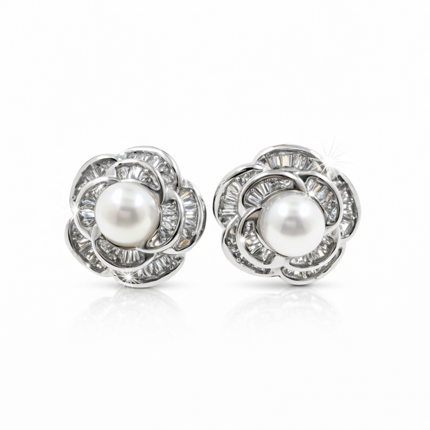 Fresh Water pearl 6-6.5mm tapered flower zinc alloy earring 15x15mm