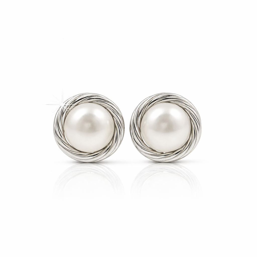 Fresh water pearl 9mm wrap zinc alloy earring 13x13mm