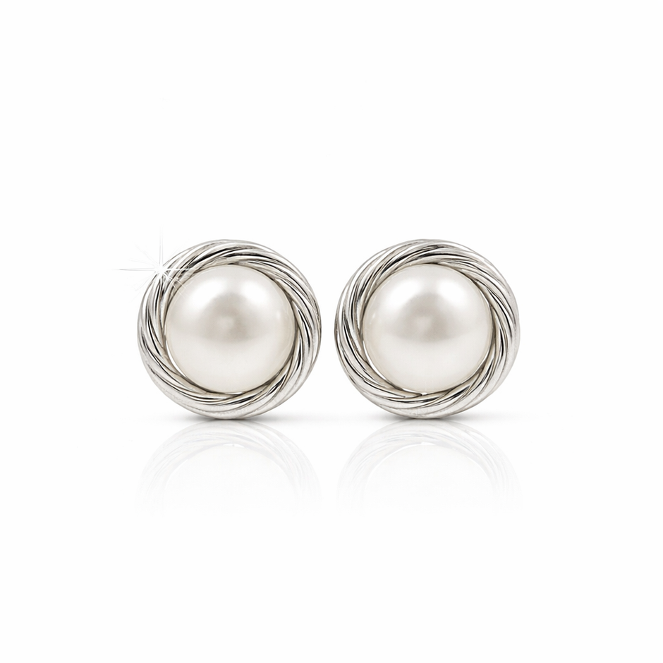 Fresh water pearl 9mm wrap zinc alloy earring 13x13mm