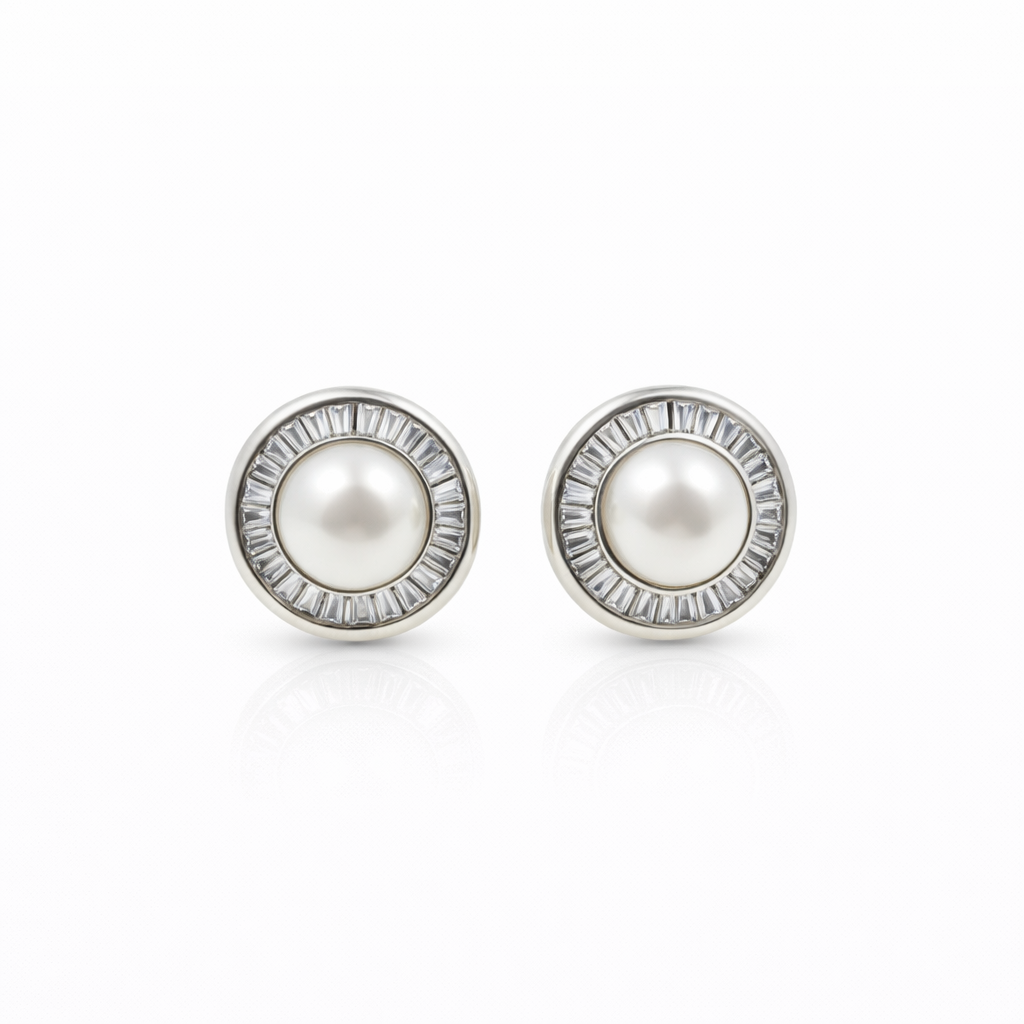 Fresh water pearl 7.5mm tapered zinc alloy earring 14.5x14.5mm