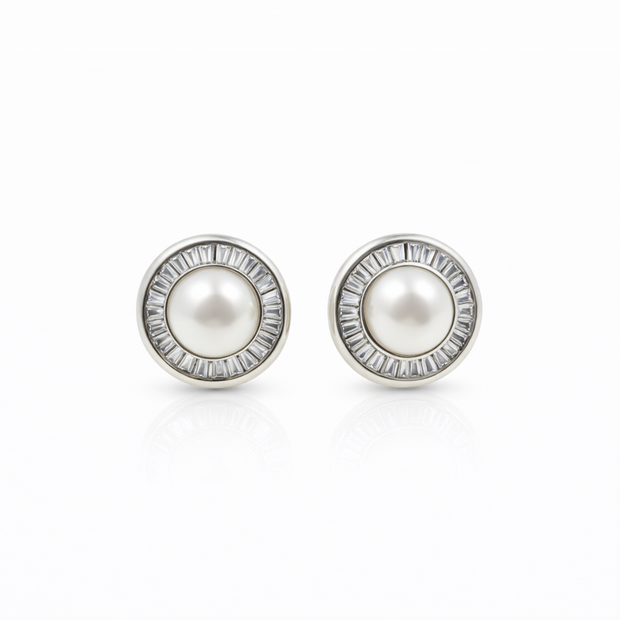 Fresh water pearl 7.5mm tapered zinc alloy earring 14.5x14.5mm