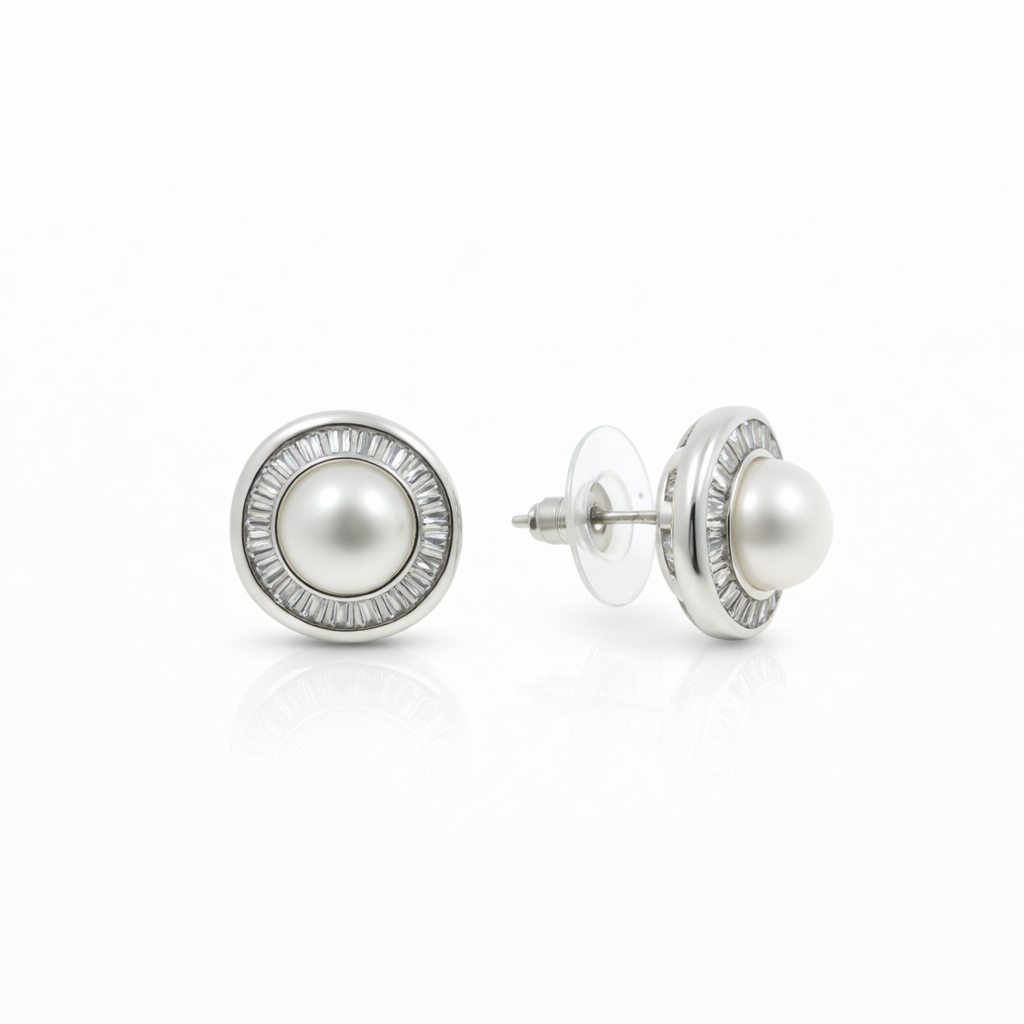 Fresh water pearl 7.5mm tapered zinc alloy earring 14.5x14.5mm