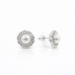 Fresh water pearl 7.5mm tapered flower zinc alloy earring 14.6x14.6mm