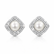 Fresh water pearl 8mm with zircon zinc alloy earring 15x15mm