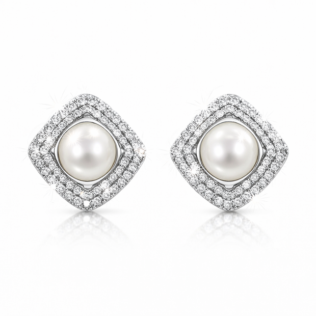 Fresh water pearl 8mm with zircon zinc alloy earring 15x15mm