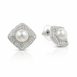 Fresh water pearl 8mm with zircon zinc alloy earring 15x15mm