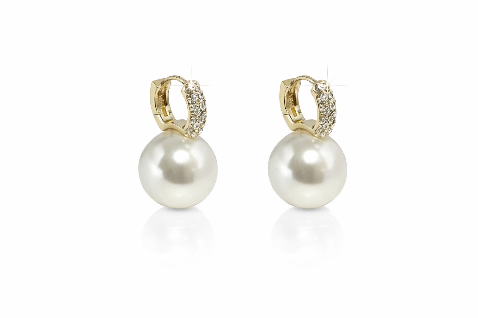Shell pearl with zircon 12-12.5mm bucket zinc alloy earring 12x20mm