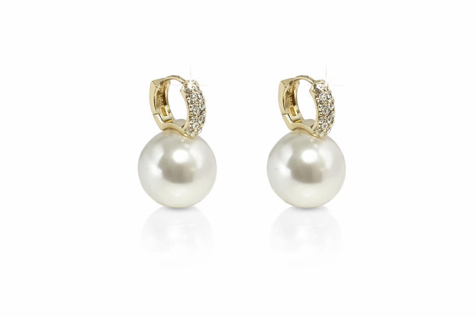 Shell pearl with zircon 12-12.5mm bucket zinc alloy earring 12x20mm