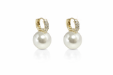 Shell pearl with zircon 12-12.5mm bucket zinc alloy earring 12x20mm