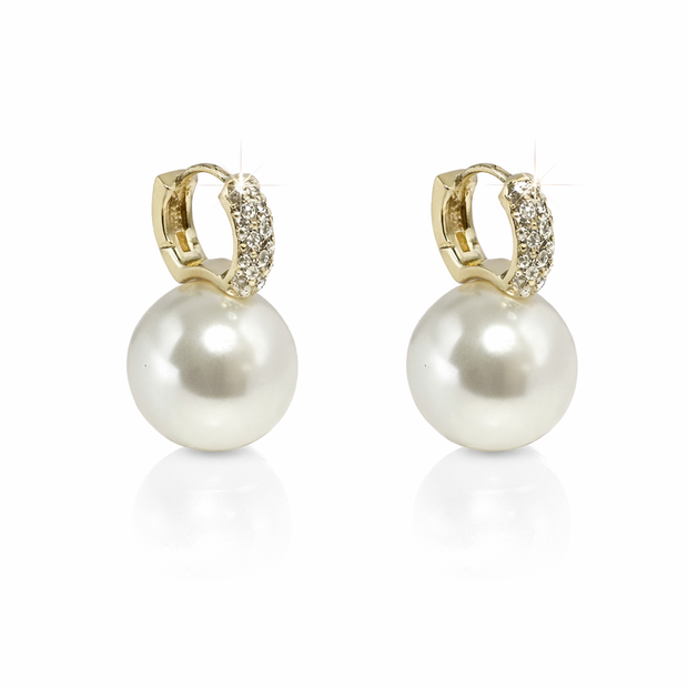 Shell pearl with zircon 12-12.5mm bucket zinc alloy earring 12x20mm