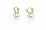 Shell pearl with zircon 12-12.5mm bucket zinc alloy earring 12x20mm