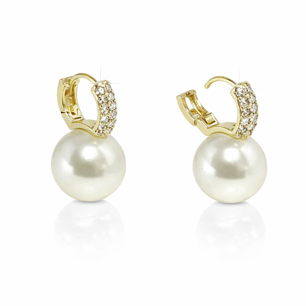 Shell pearl with zircon 12-12.5mm bucket zinc alloy earring 12x20mm