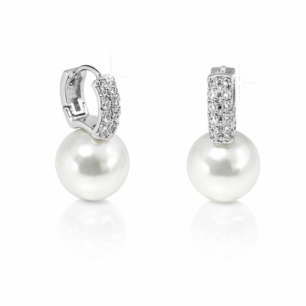 Shell pearl with zircon 12-12.5mm bucket zinc alloy earring 12x20cm
