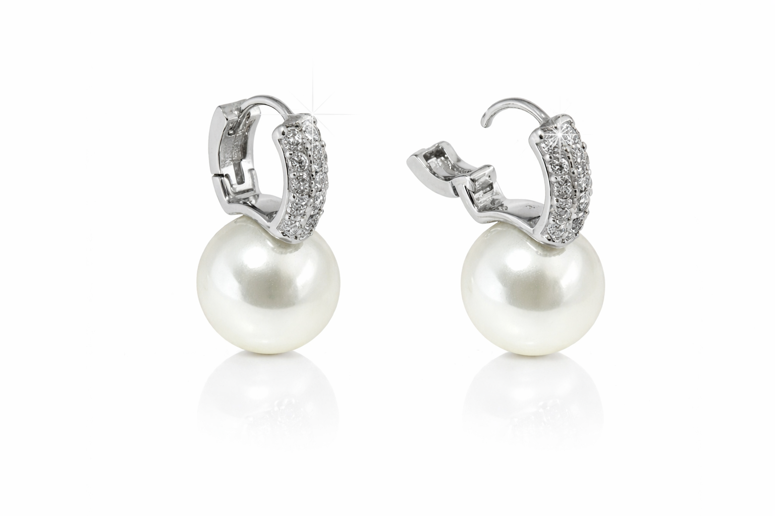 Shell pearl with zircon 12-12.5mm bucket zinc alloy earring 12x20cm