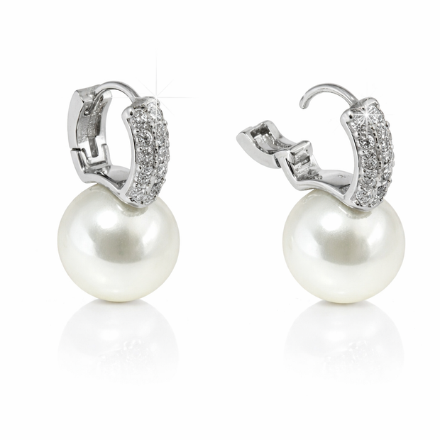 Shell pearl with zircon 12-12.5mm bucket zinc alloy earring 12x20cm